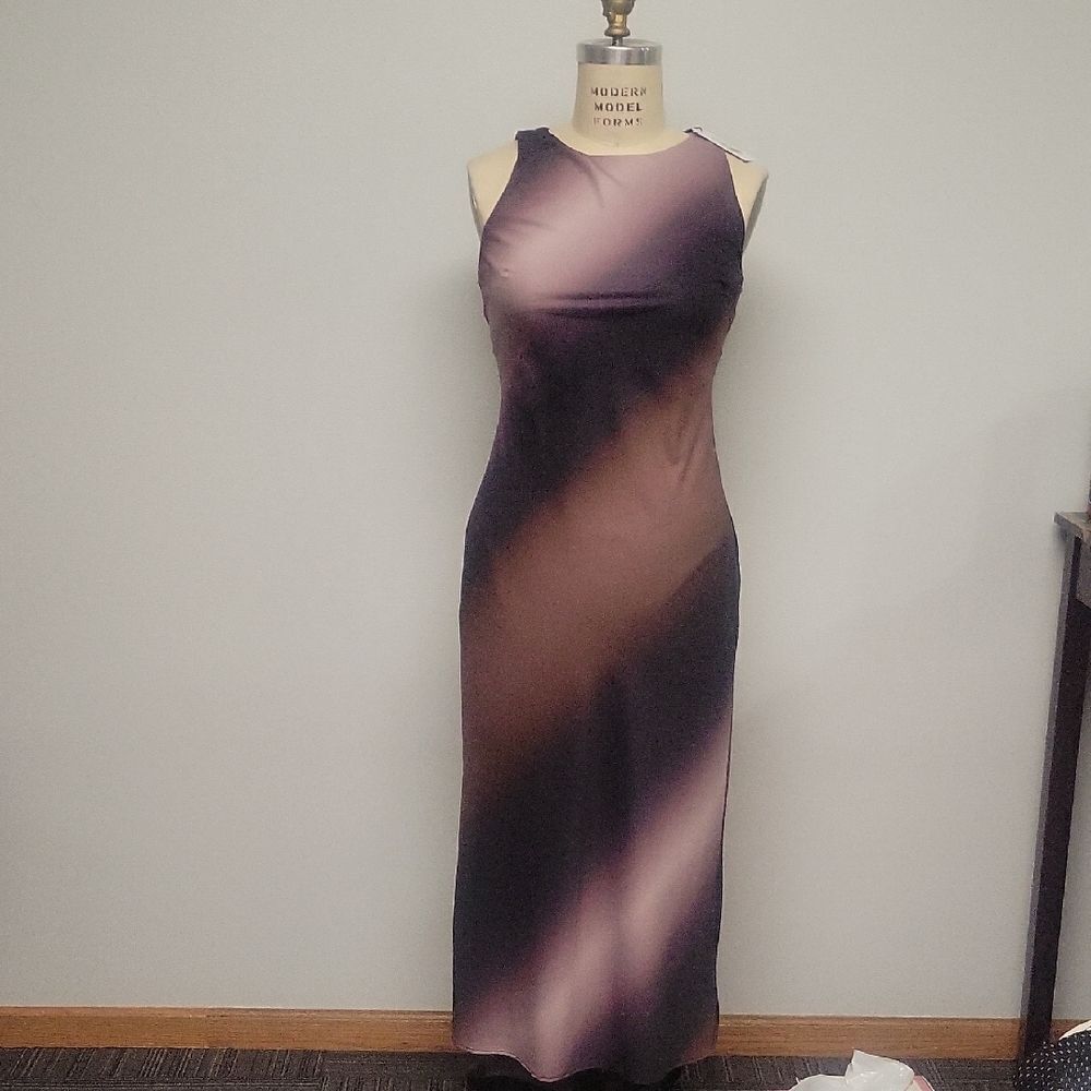 Showpo Nylussa High Neck Slip Midi Dress, New With Tags. Dusk Ombre, Size 4